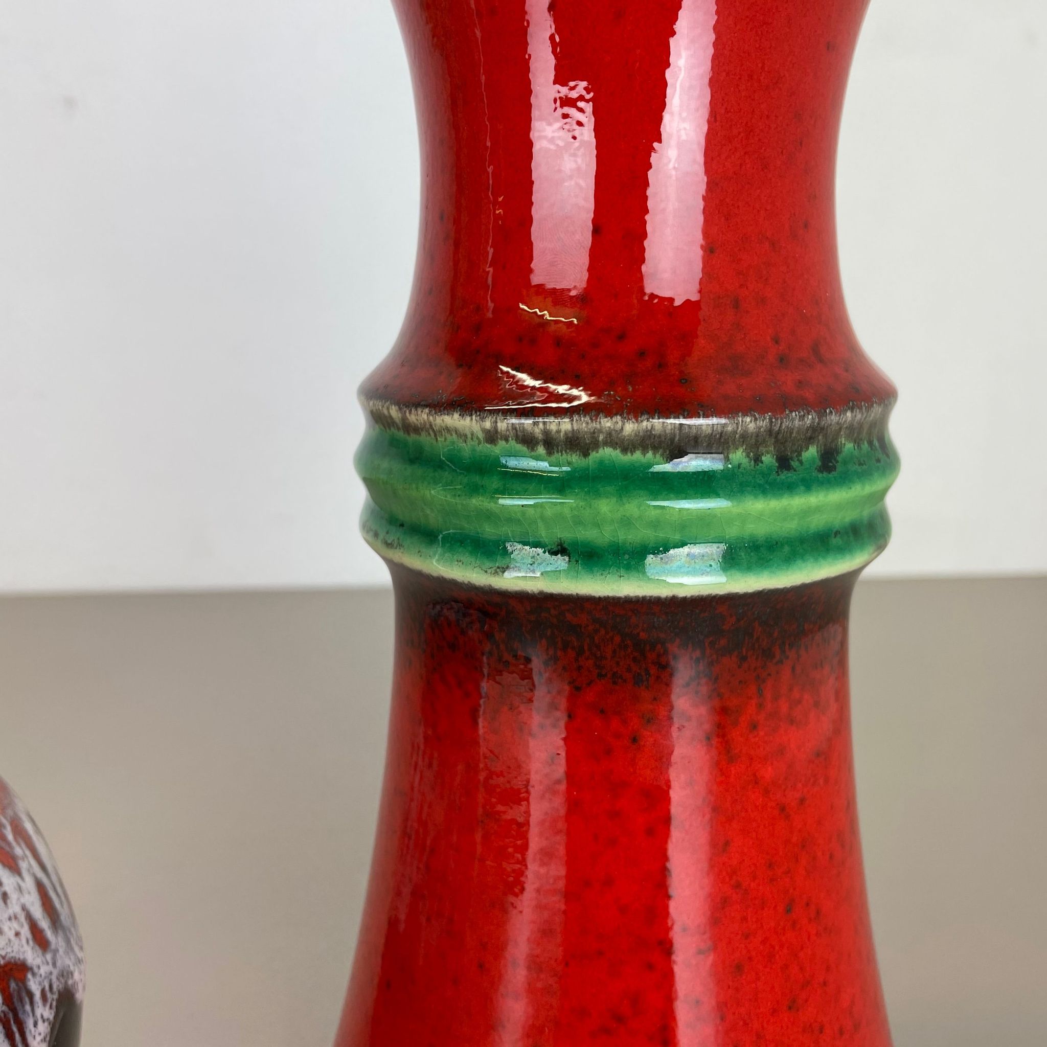 Set of 2 Multi-Color Fat Lava Op Art Pottery Vase Made by JASBA Ceramics Germany