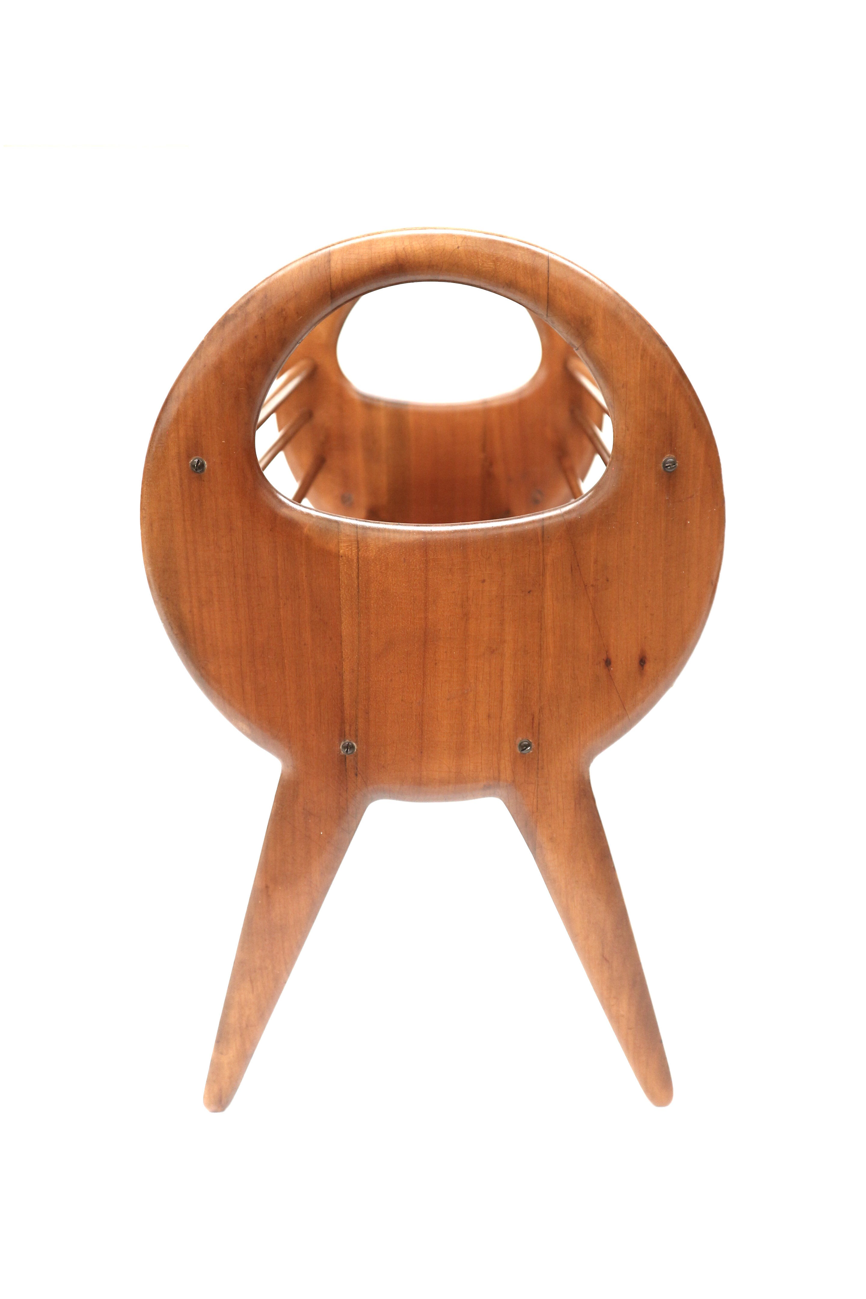 Vintage organically designed magazine rack / reading basket from the 1960s