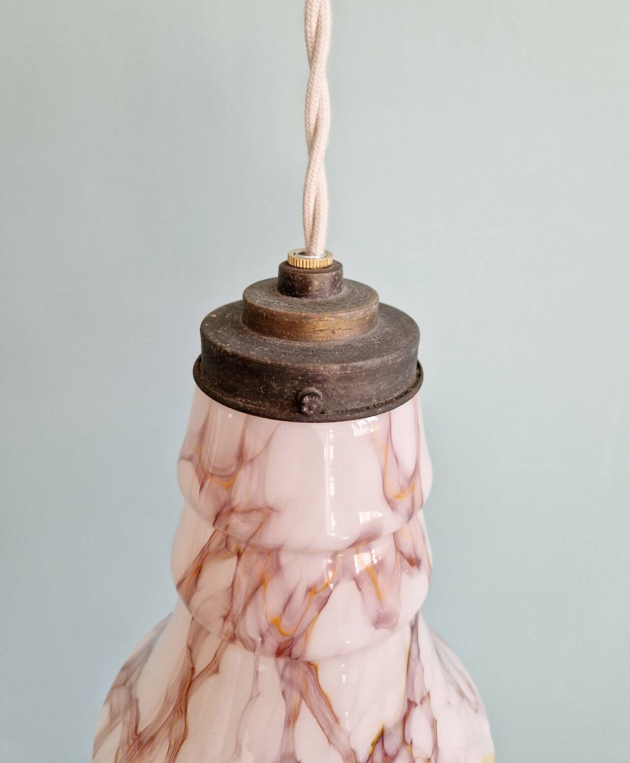 Art Deco pendant light in pink marbled opaline (4 available)