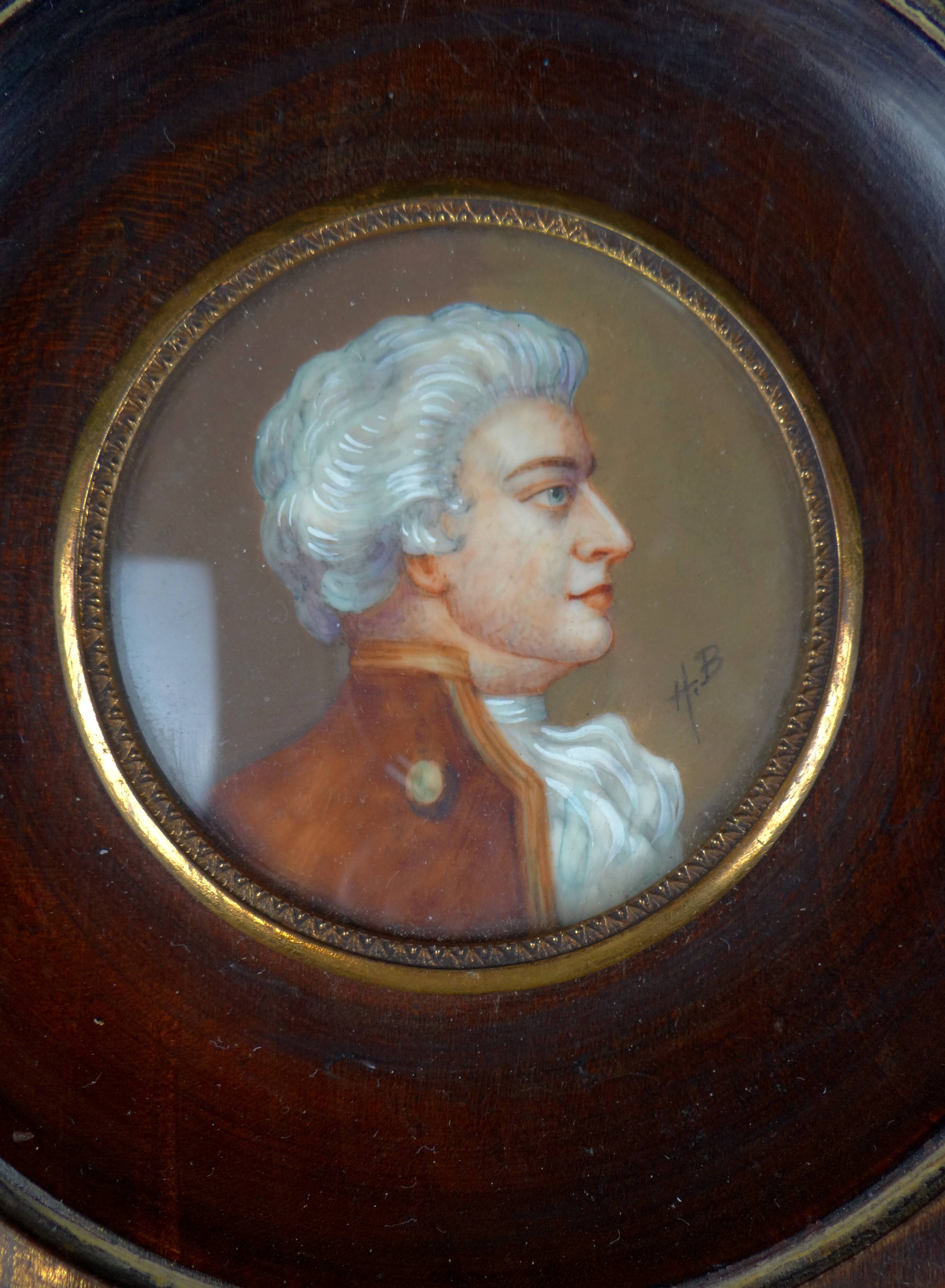Miniature gouache portrait, 19th century, of an aristocratic man in profile