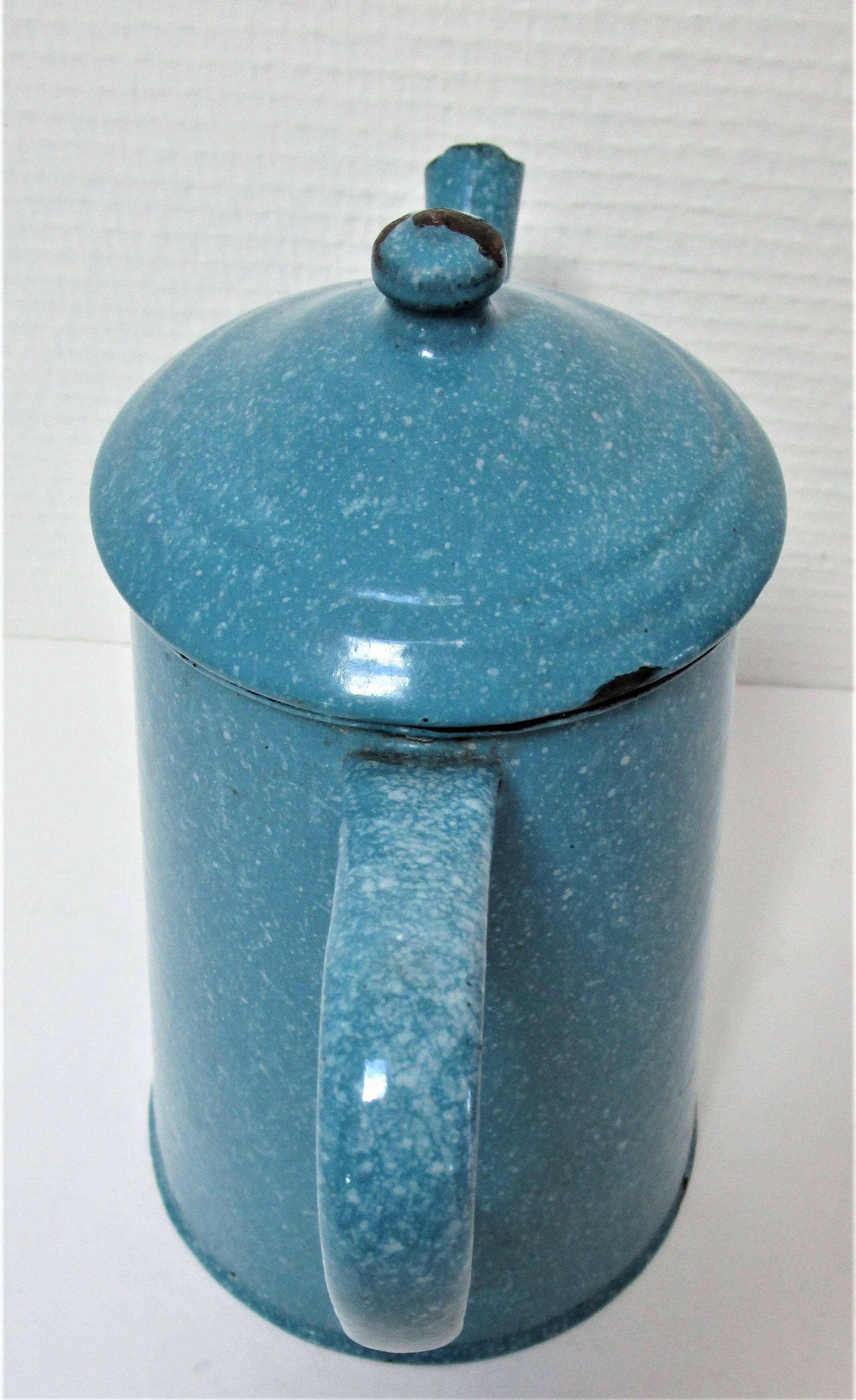 Mid-20th century speckled blue enameled sheet metal coffee maker