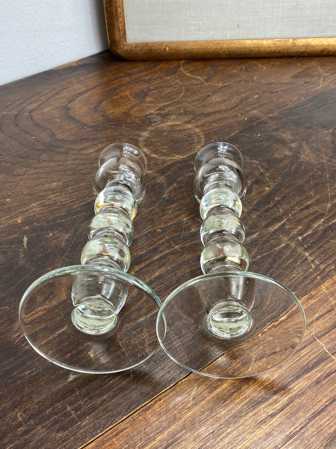 Pair of blown glass candlesticks