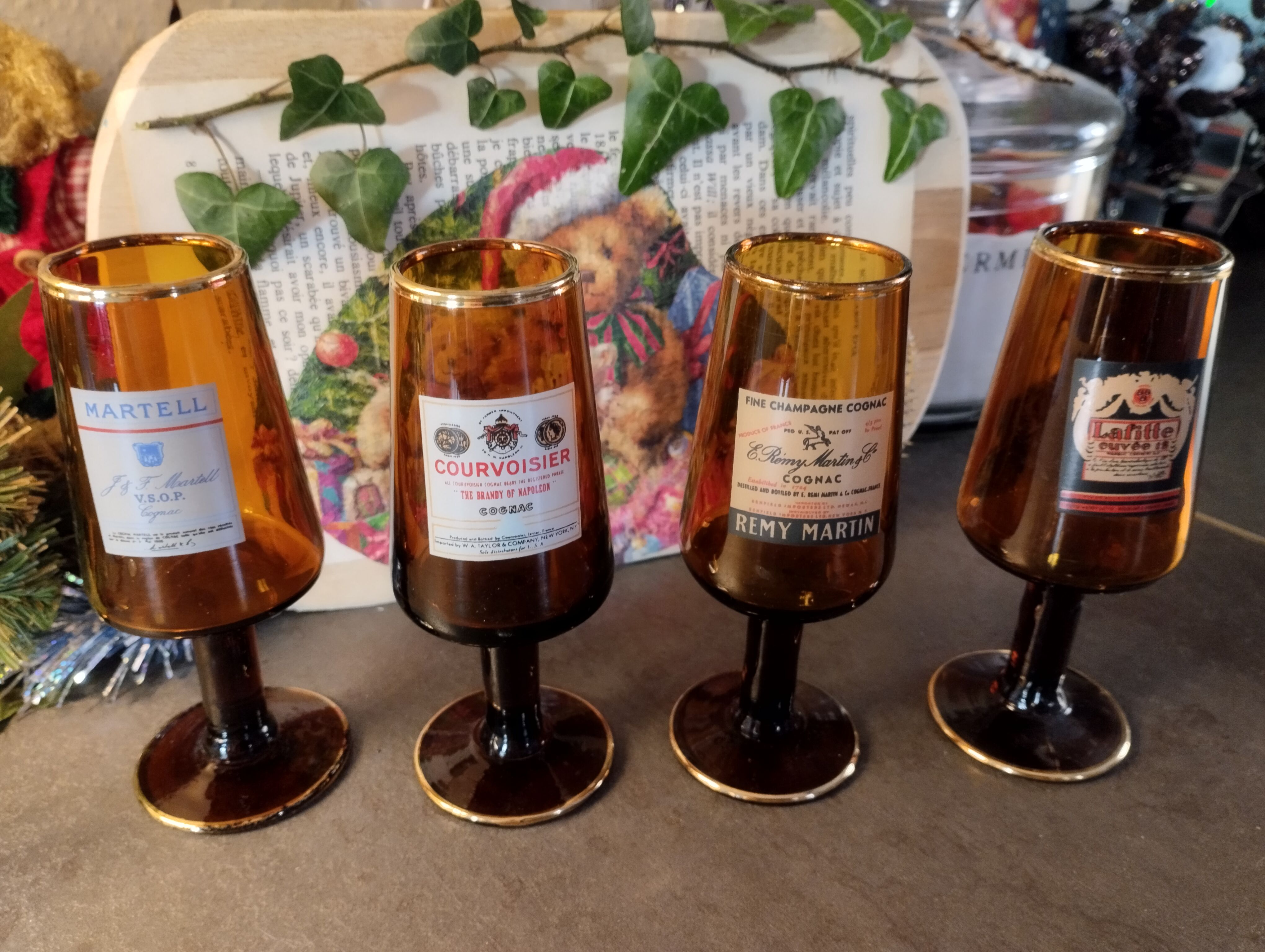 Set 4 amber advertising glasses 1970