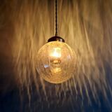 Vintage transparent cracked glass pendant, 1970s.