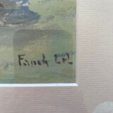 Plaisirs de la plage in Saint Lunaire, gouache on cardboard signed Fanch Lel