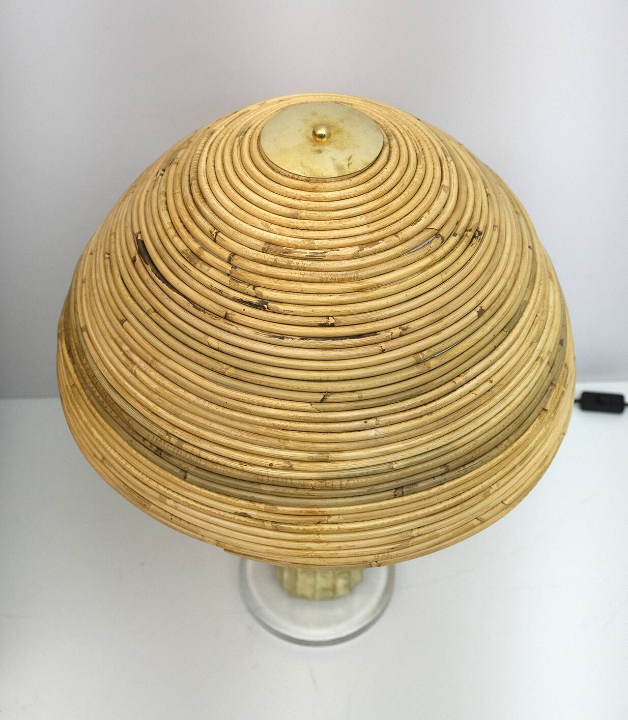 Pair of Hollywood Regency Rattan and Brass Cactus Lamps, Italy, 1990s