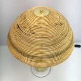 Pair of Hollywood Regency Rattan and Brass Cactus Lamps, Italy, 1990s