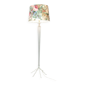 950s French Wrought Iron Decorative Floor Lamp with Flower Shade