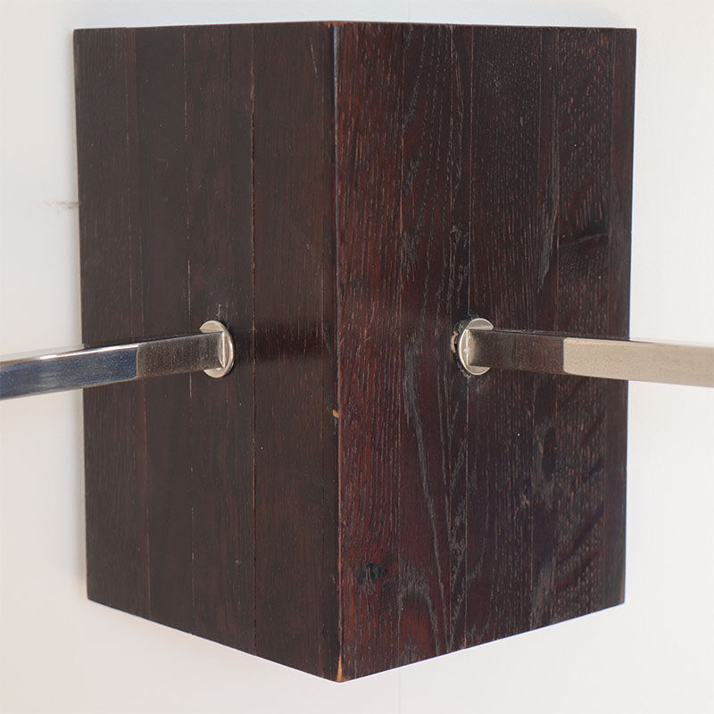 Pair of wall sconces in oak and chromed metal