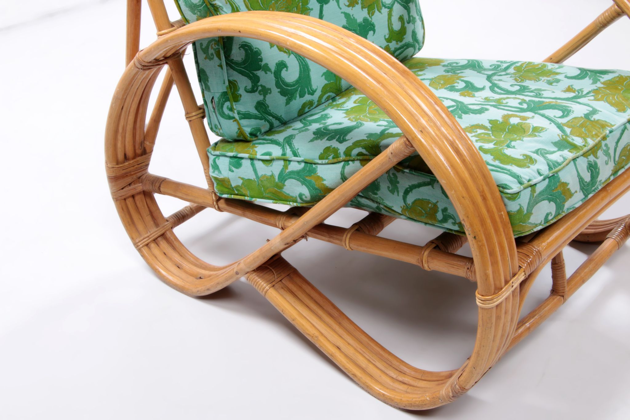 Vintage set of bamboo lounge armchairs and sofa with coffee table Paul Frankl, 1960s