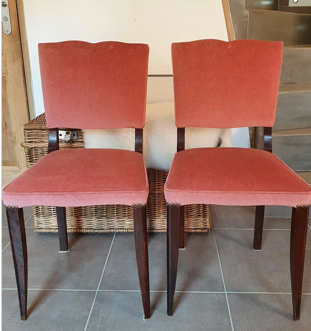 Set de 2 chaises anciennes en velour rose