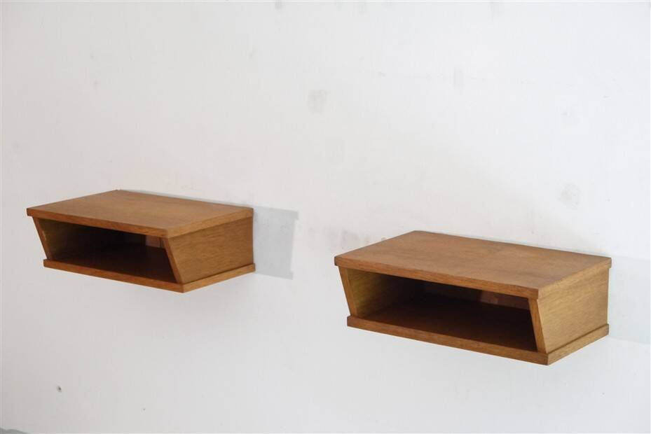 Paire de chevets muraux en bois 1960