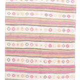 Beige & Pink Wool Kilim Rug, 142x203Cm Handknotted Carpet, 5x7 Rugs