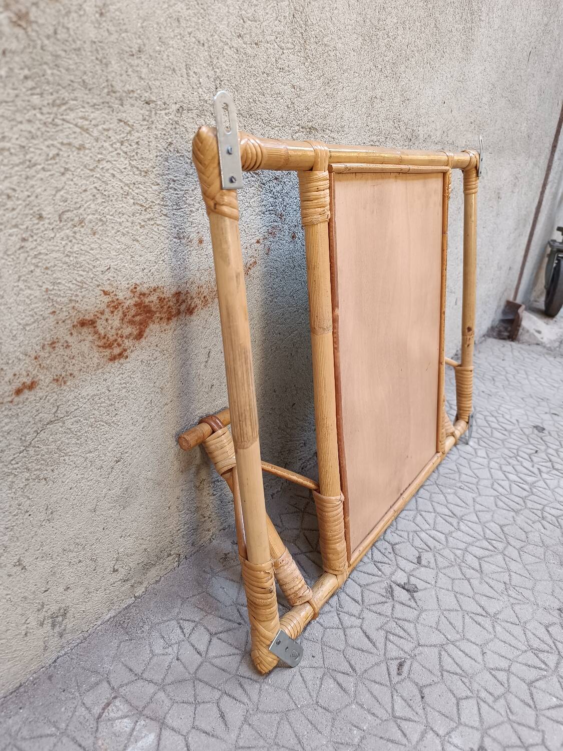 Vintage rattan wicker mirror wall coat rack