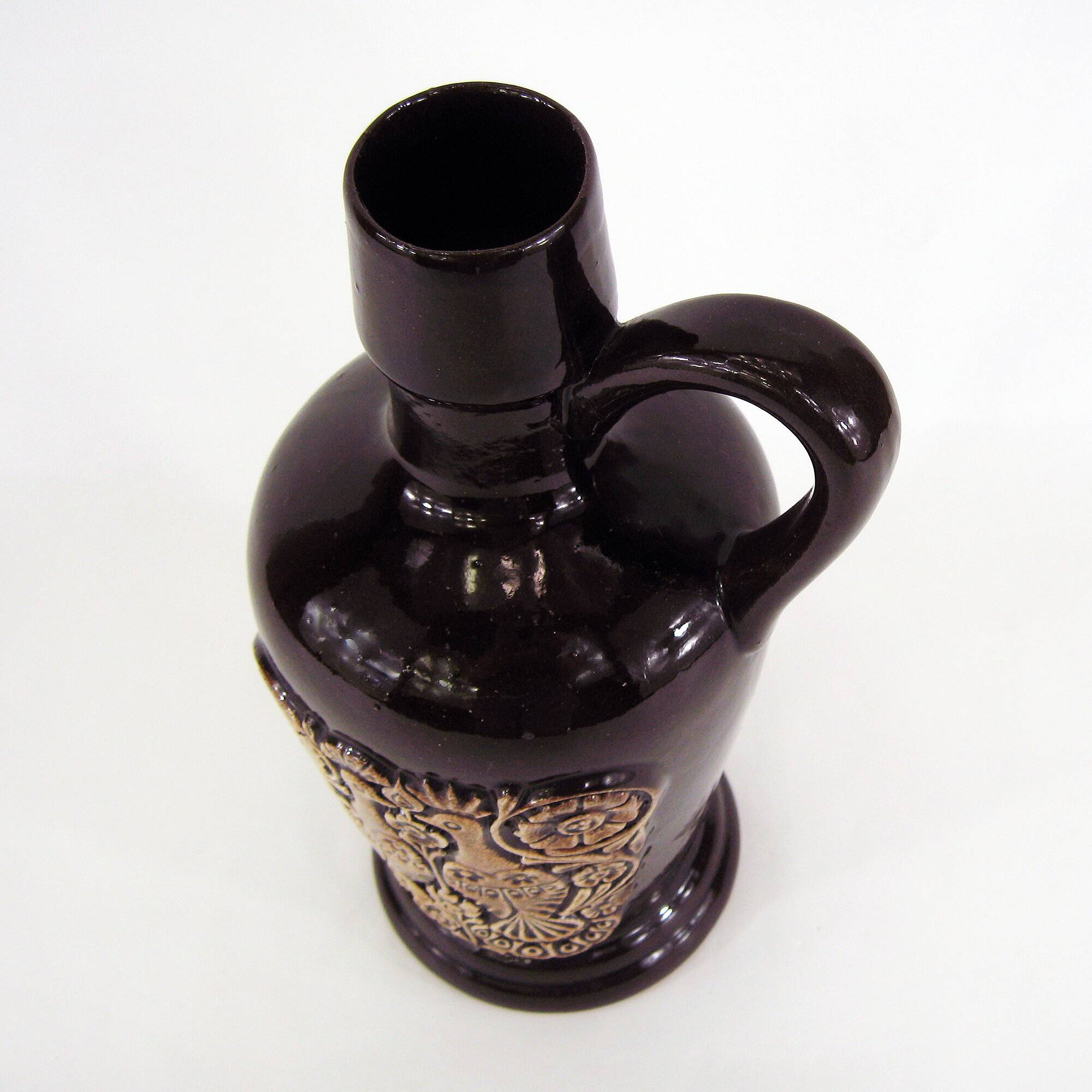 Ceramic pitcher vase - bird and flower decor - vintage 70s