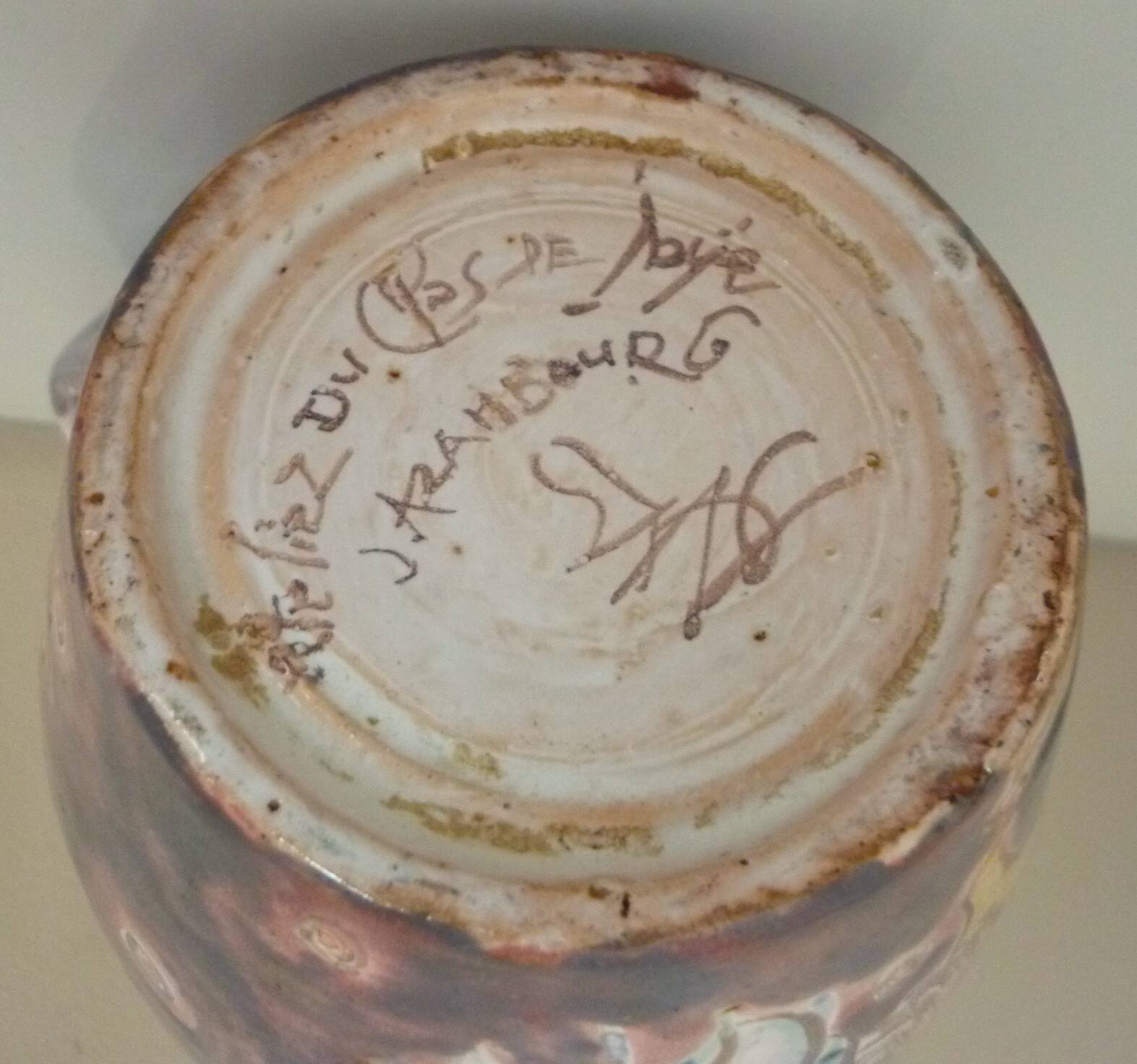 Rooster pitcher vase, glazed ceramic signed Jeanne Azambourg, Le Clos De Joye, 1960s