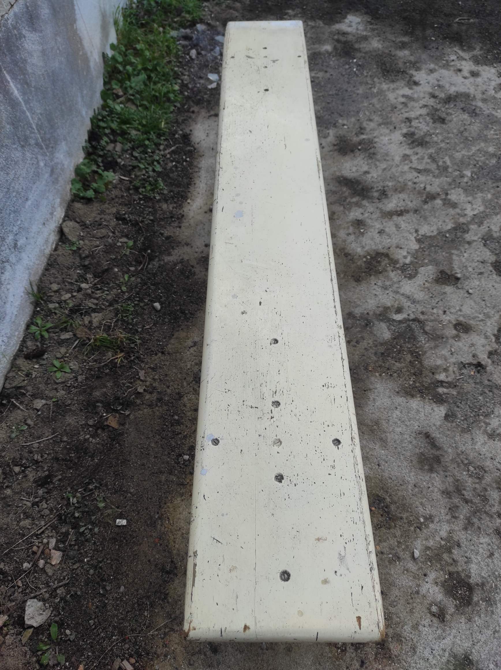 Old wooden farm bench vintage white fir industrial cloakroom