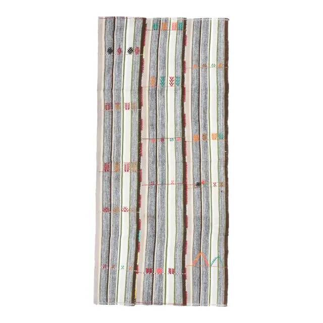 1970s Vintage Turkish Hand-Knotted Gray White Kilim Runner Rug 118x267