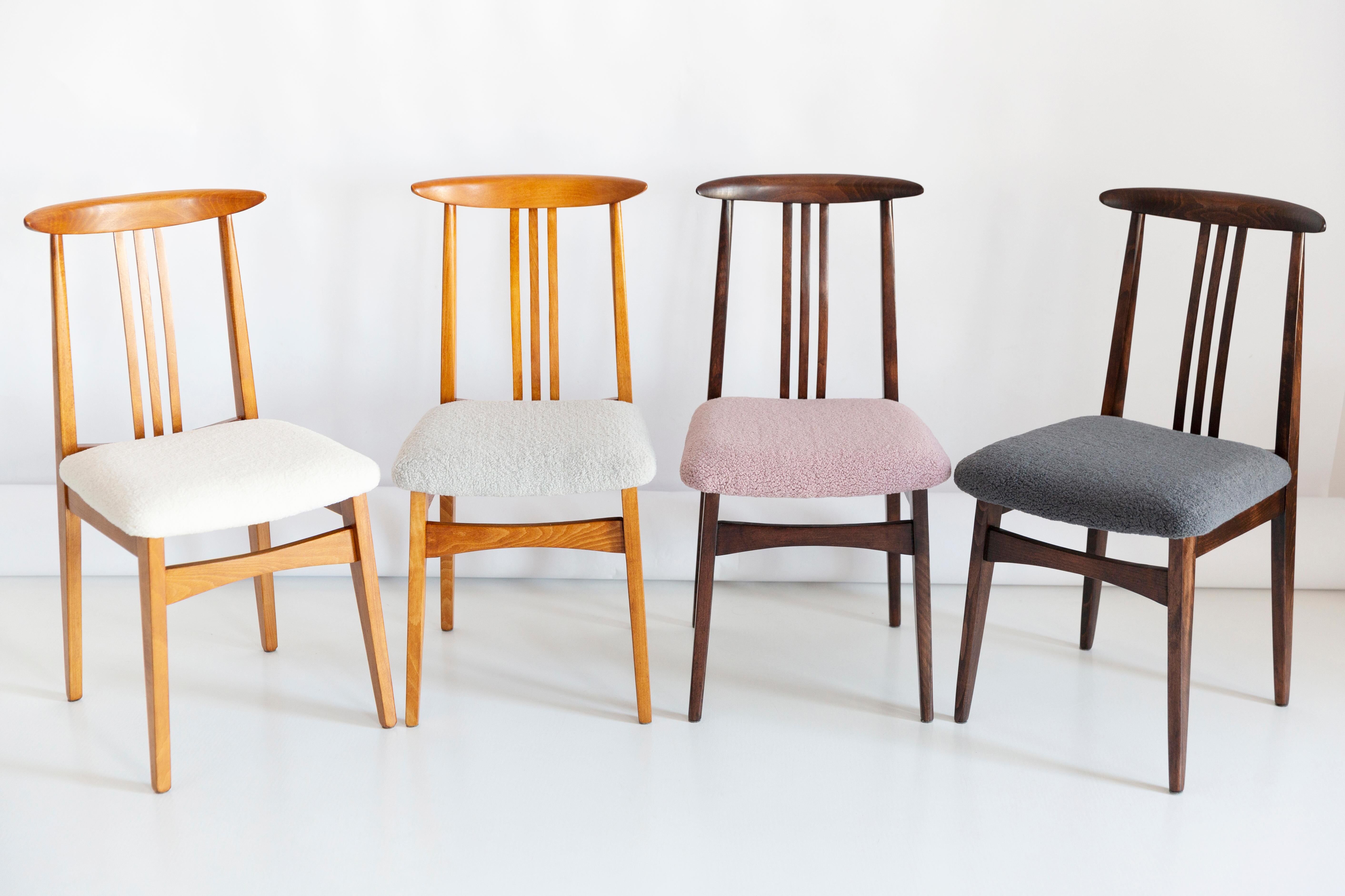 Beech chair with light boucle fabric, design by M. Zielinski, Europe, 1960s
