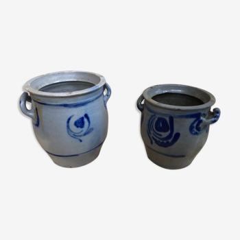Paire ancien pot grès bleu alsace décoration XIXeme vintage