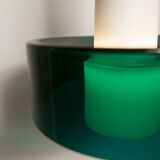 Suspension vintage en 2 élements opaline blanche et verre transparent vert