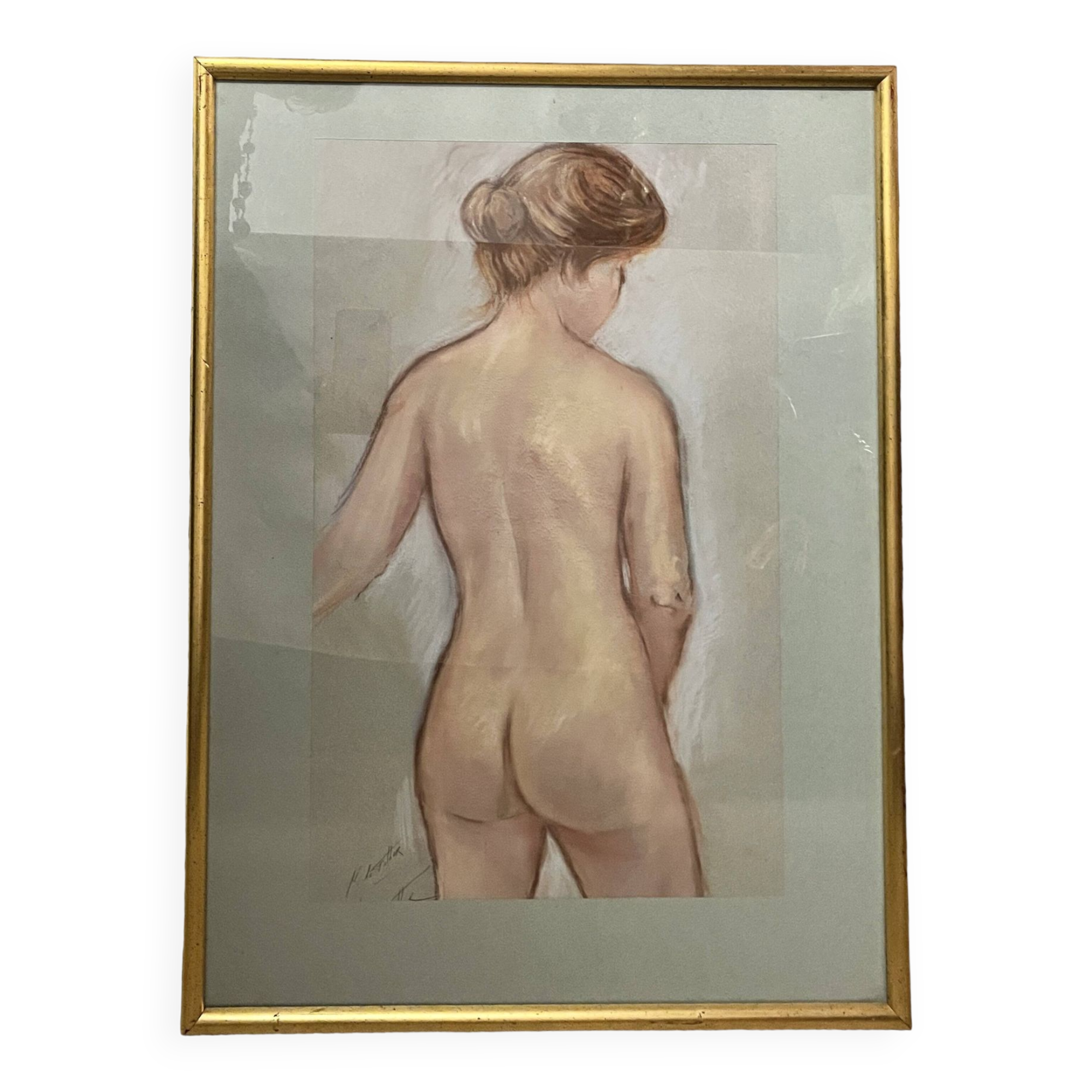 Le Falher (Lionel), Pastel female nude framed 20th century