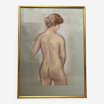 Le Falher (Lionel), Pastel female nude framed 20th century