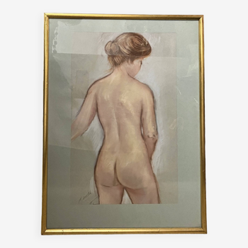 Le Falher (Lionel), Pastel nu féminin encadrement XXème