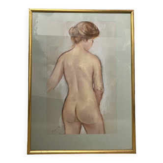Le Falher (Lionel), Pastel nu féminin encadrement XXème