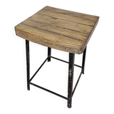 Old workshop stool in wood + wrought iron