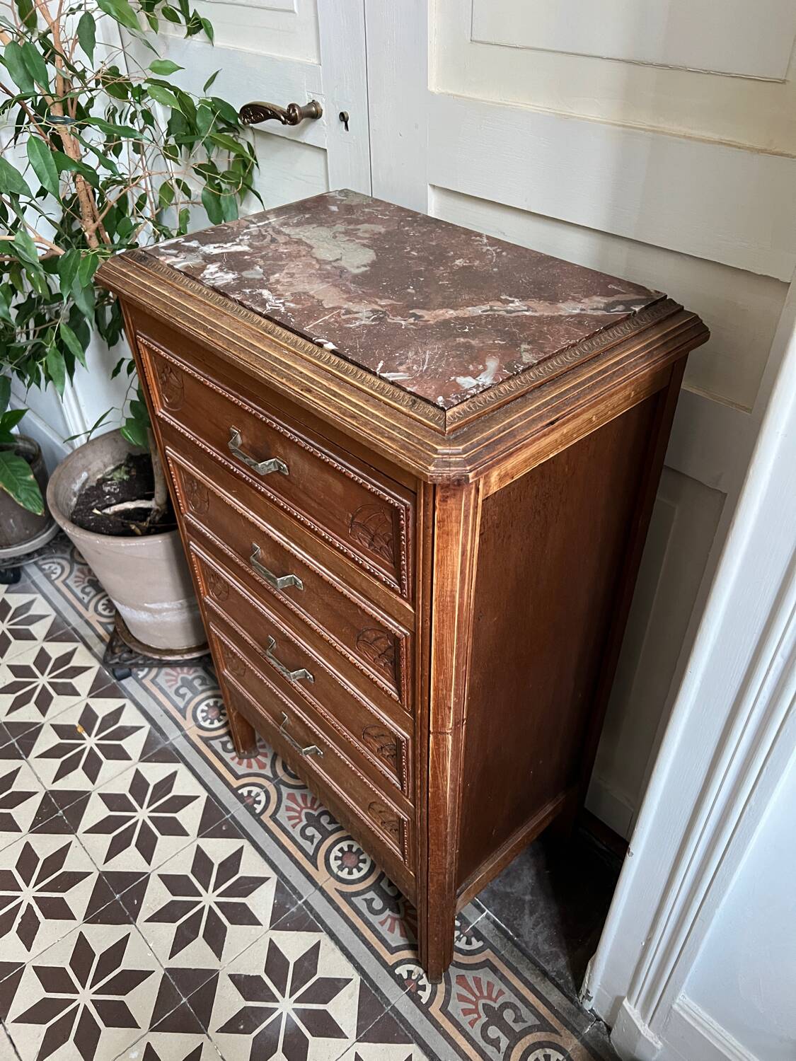 Chest of drawers, chest of drawers in wood and marble