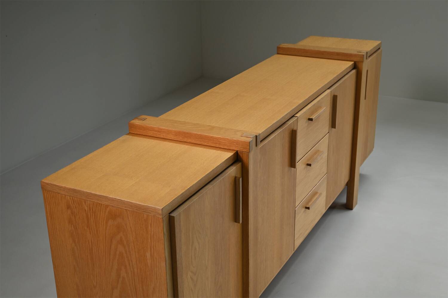 Large brustalist oak sideboard, Belgium.