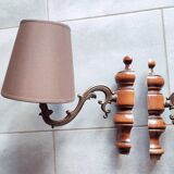 2 wall lights in wood and bronze with lampshade