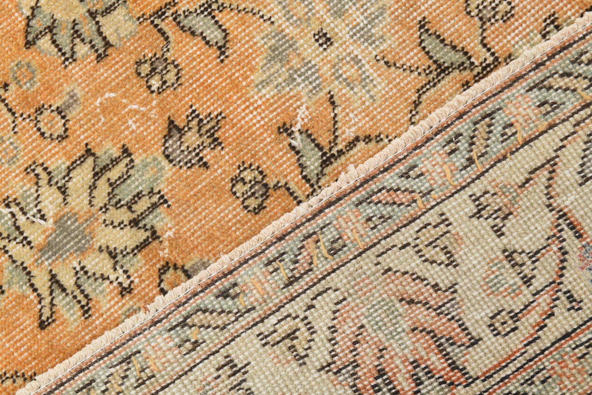 6x9 Orange & Black Floral Pattern Bordered Style Vintage Rug, 160x271Cm