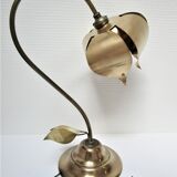 Stylized lotus flower lamp vintage brass 70s