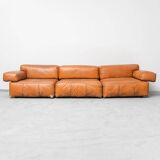 Divano modulare vintage a 3 posti en pelle anni '70 modernariato