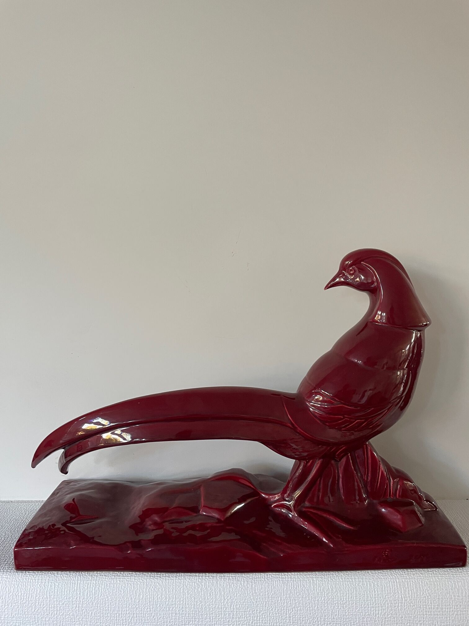 Faisan Art déco de Lemanceau fait par Saint Clément. Céramique vintage Charles Lemanceau.