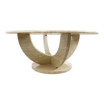 Vintage round travertine coffee table, 1970s