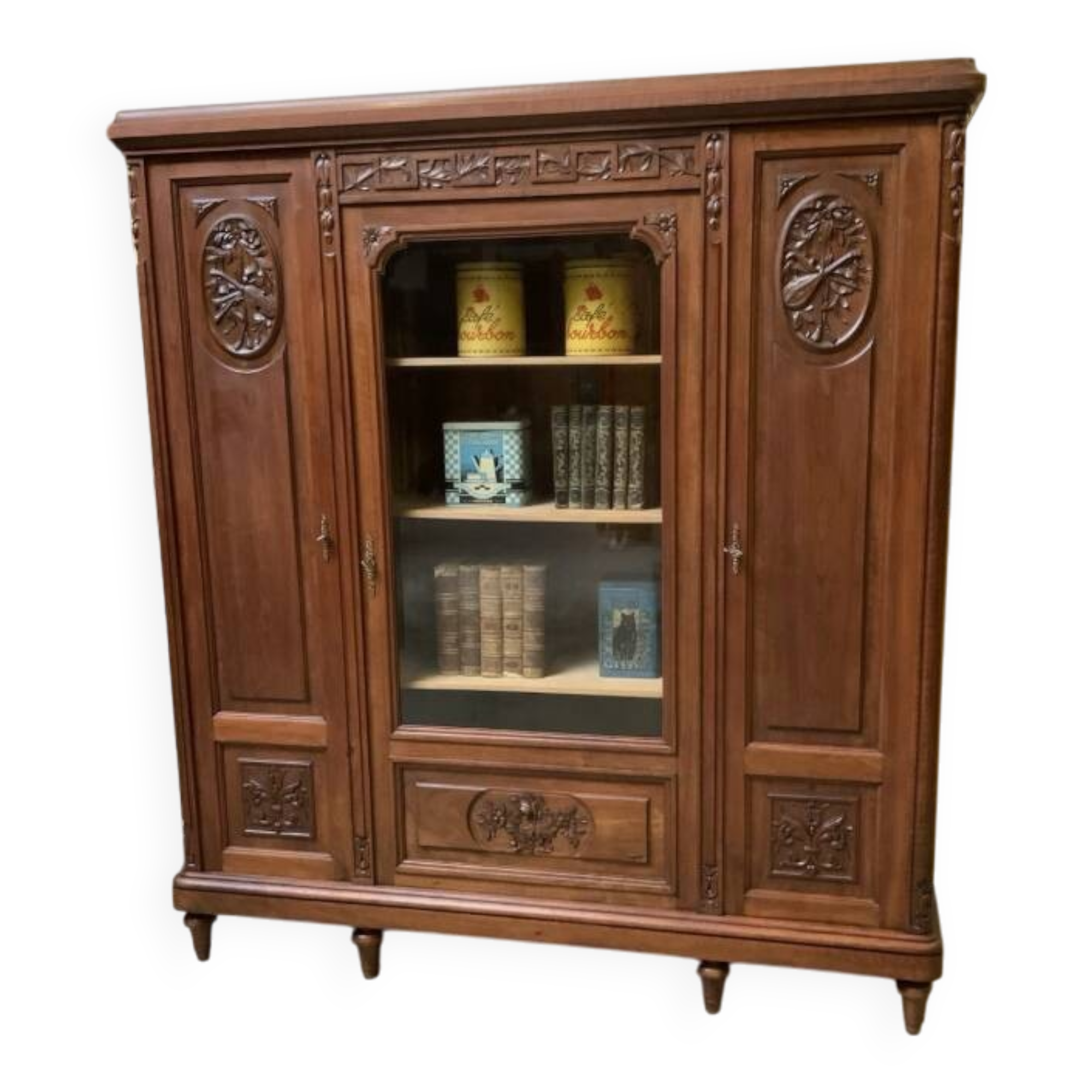 Antique Art Nouveau walnut bookcase