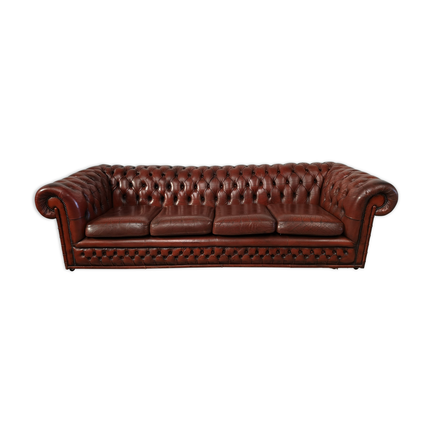 Sofa chesterfield brown leather four seats