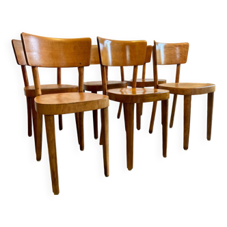 Series of 6 vintage wooden chairs