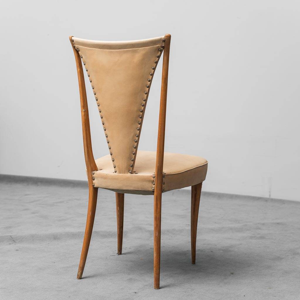 Ensemble de 6 chaises, simili cuir et bois, modernisme vintage années 50