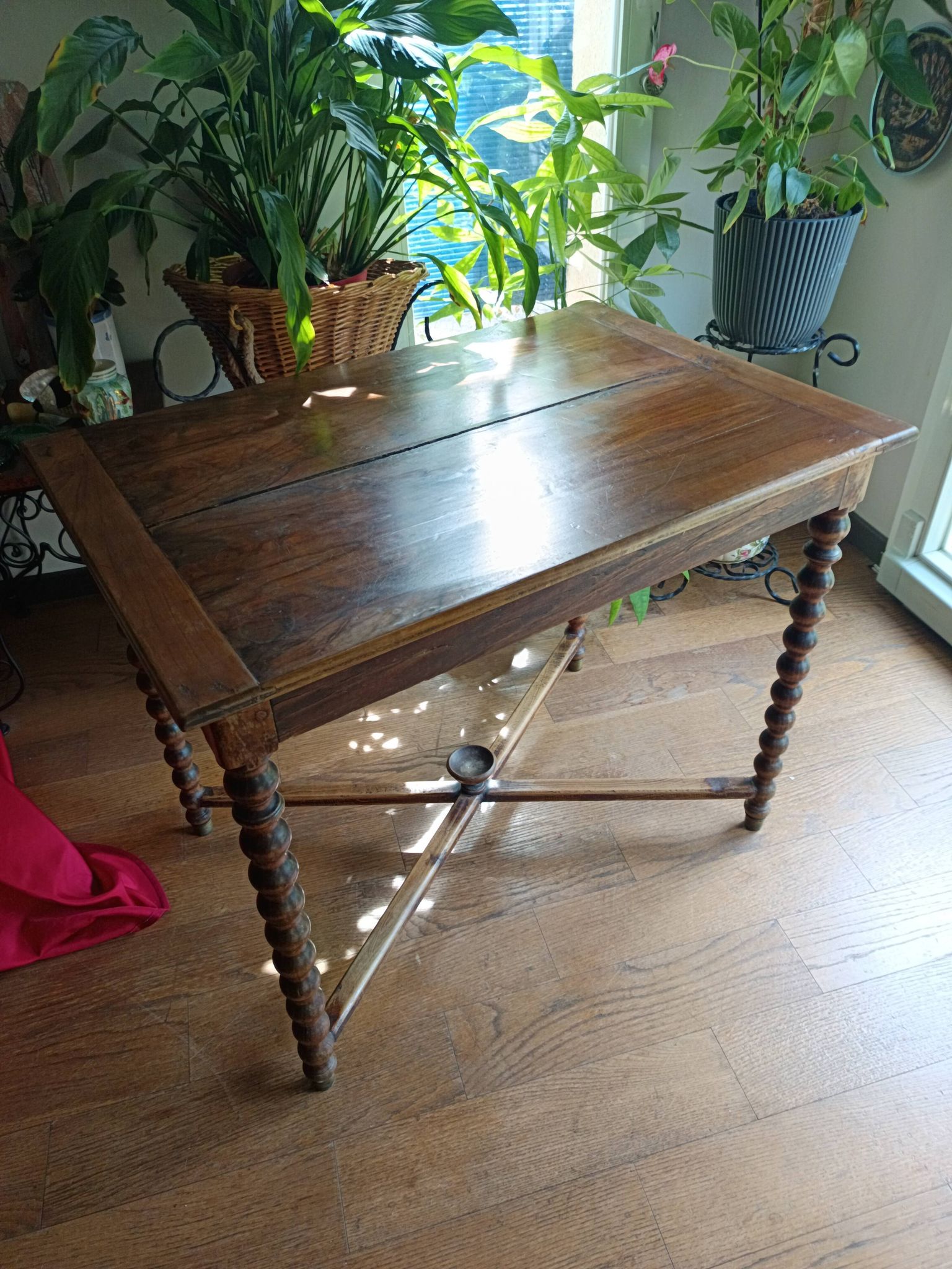 Antique solid walnut table with turned legs, france, late 19th century