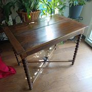 Antique solid walnut table with turned legs, france, late 19th century