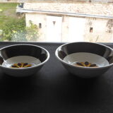 2 salad bowls in vintage Italian ceramic Primula Daisy decoration-70s