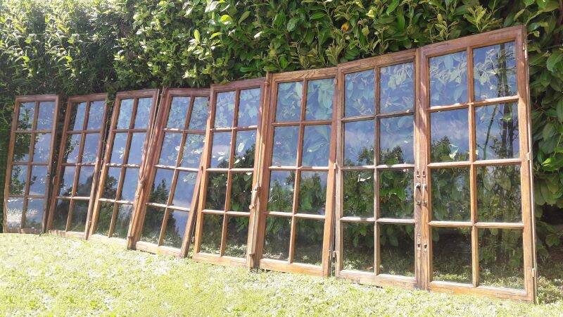 Lot of 4 oak windows H141xL112/117cm old small panes