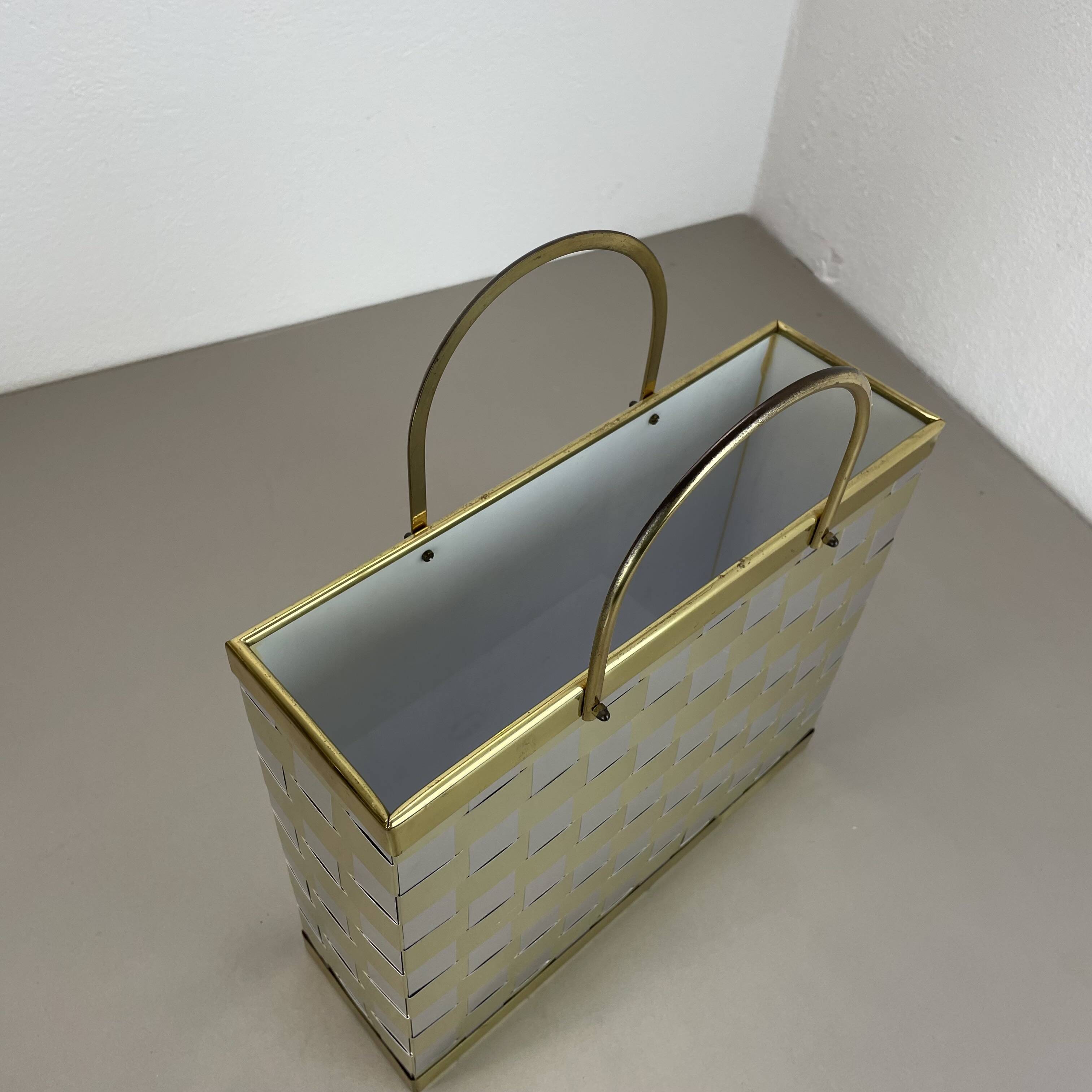Rare hollywood regency paul evans style bicolor magazine holder, italy 1970