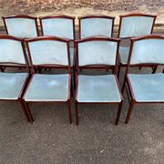 8 Scandinavian chairs in solid teak and blue velvet from the 1960s