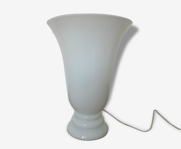 Très grande lampe vasque en opaline blanche années 70 | Selency