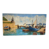 Sailboat harbor painting